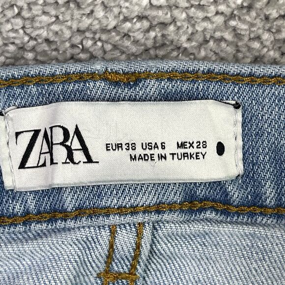 ZARA The DREED Flare Jeans Women’s 6  Blue Raw Hem Cropped Light Wash Stretch - Picture 5 of 12